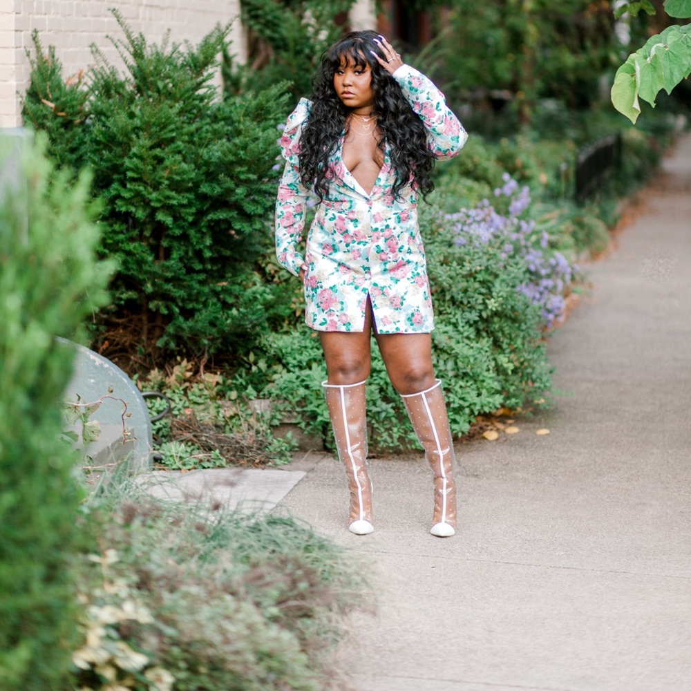 SheIn Deep V Puff Sleeve Blazer Dress